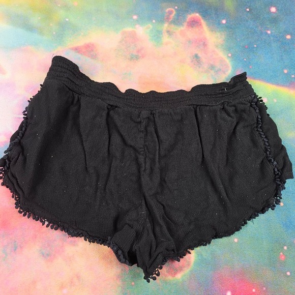 ONeill Black Pom Pom Trim Smocked Waist Beach Shorts - Picture 2 of 6